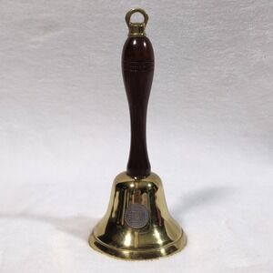 Virginia Metalcrafters Hand Bell Bicentennial 1776 Gold Brass Wood Handle 7.5"